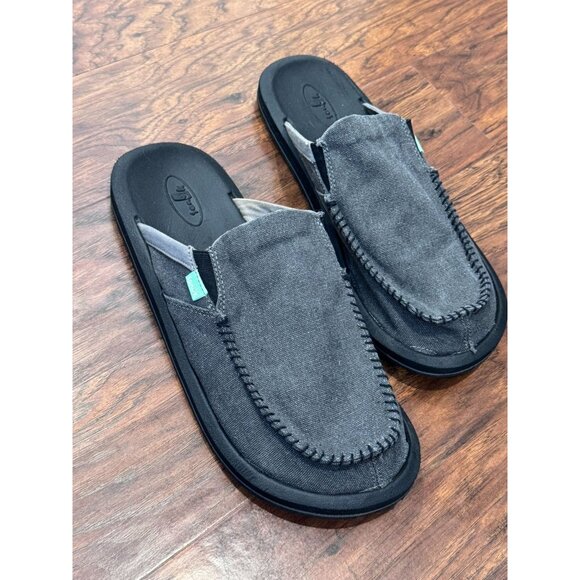 Sanuk Mens Black & Gray Canvas Slip-On Slide Mule Shoes Size 12 - Picture 1 of 11